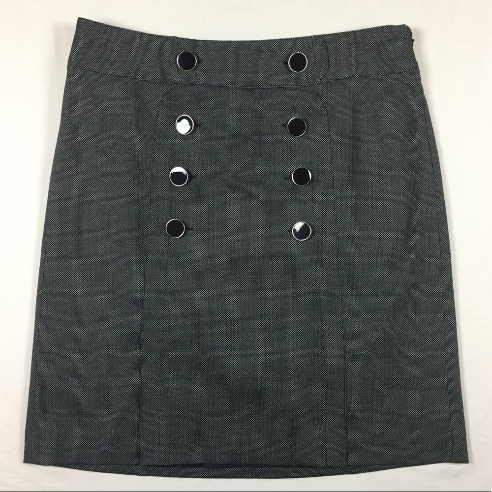 LOFT black white button front skirt size 6